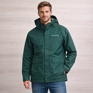 Men's Columbia Forest Green Raincoat / Jacket - Size Large